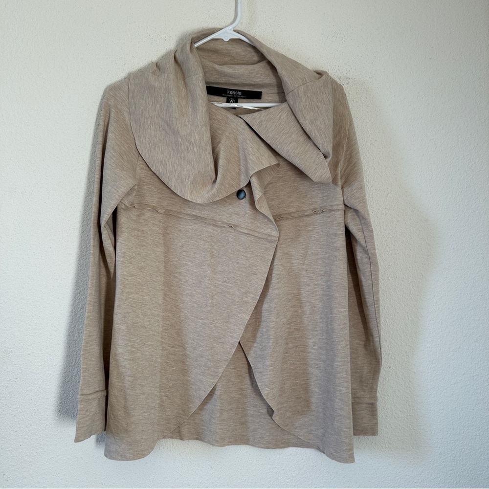 Kensie Wrap Snap From Sweater Mock Turtleneck Women’s Small Beige Boho Teacher